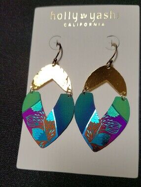 Holly Yashi Purple And Blue Floral Drop Earrings - Gold Accents